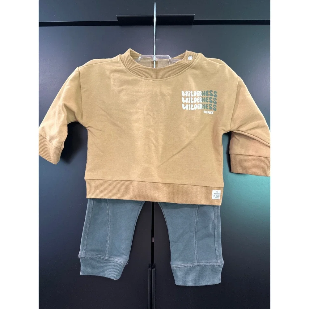 Noppies Baby Organic Cotton Wilderness Sweatshirt and Pants Set 4-6M Tan Green